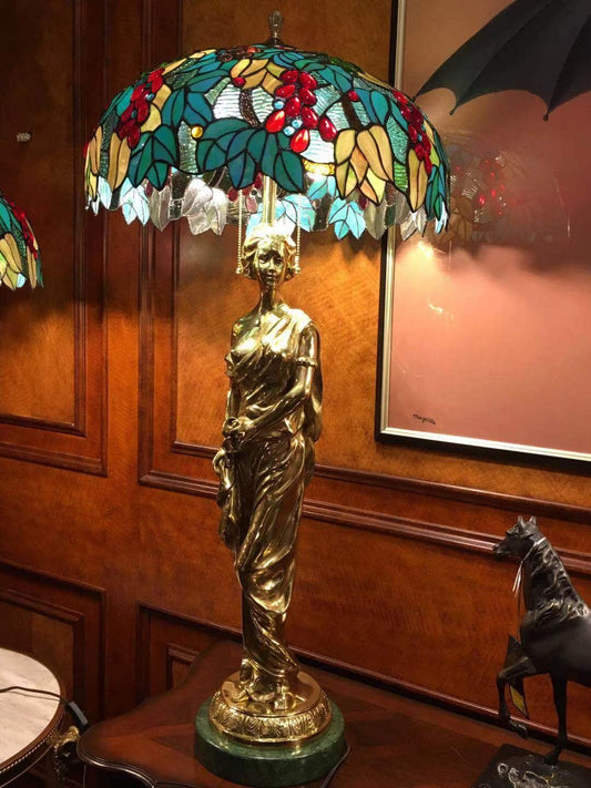 Luxury Mosaic Table Lamp, Brass Bronze Statue Base with Murano Glass Shade, LED Bedside Light for Bedroom & Living Room