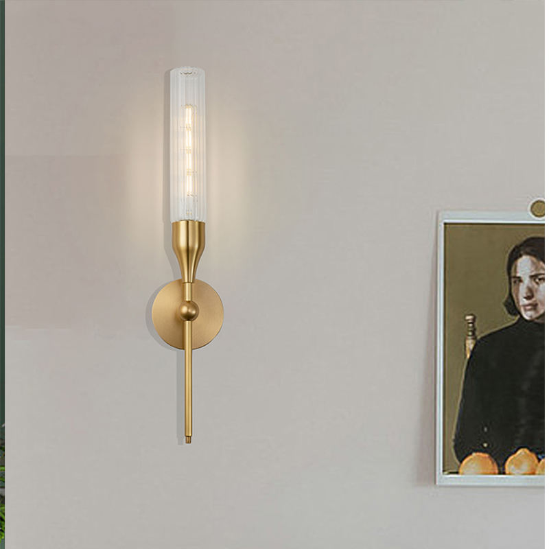 Modern Gold Copper Wall Sconce, Contemporary Lucency Glass LED Bedside Lamp for Bedroom, Living Room, and Hallway