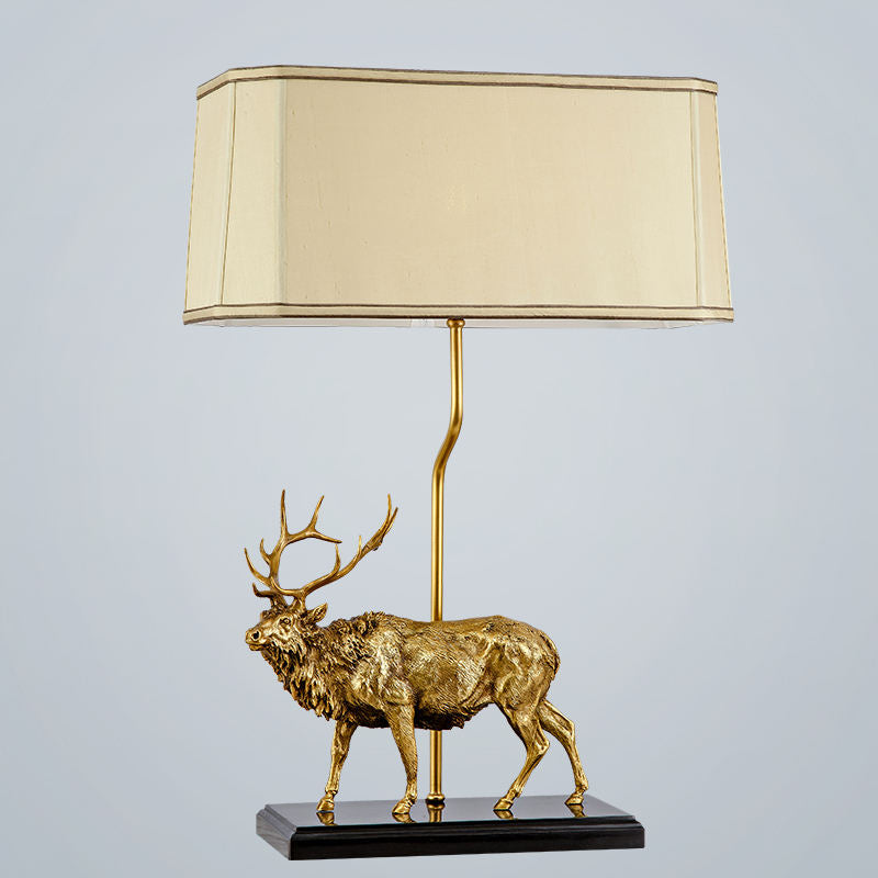 Luxury Animal Sculpture Table Lamp, Handcrafted Dewax Copper and Marble Base, Designer Stag Accent with Cream Fabric Shade
