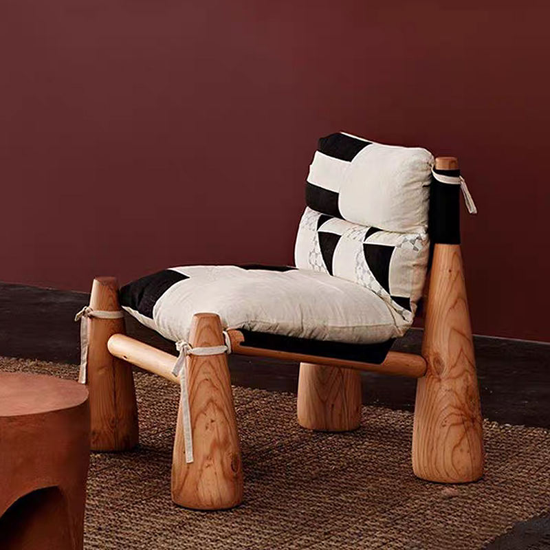 Modern Ash Wood Single Lounge Chair, Artistic Graffiti Fabric Upholstery, Cotton-Filled Accent Chair for Living Room and Bedroom