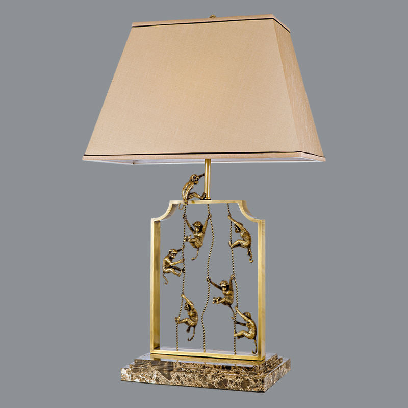 Antique Brass Monkey Table Lamp, Unique Hotel and Home Decorative Light with Marble Base, Classic Animal Design, Luxury Desk Accent