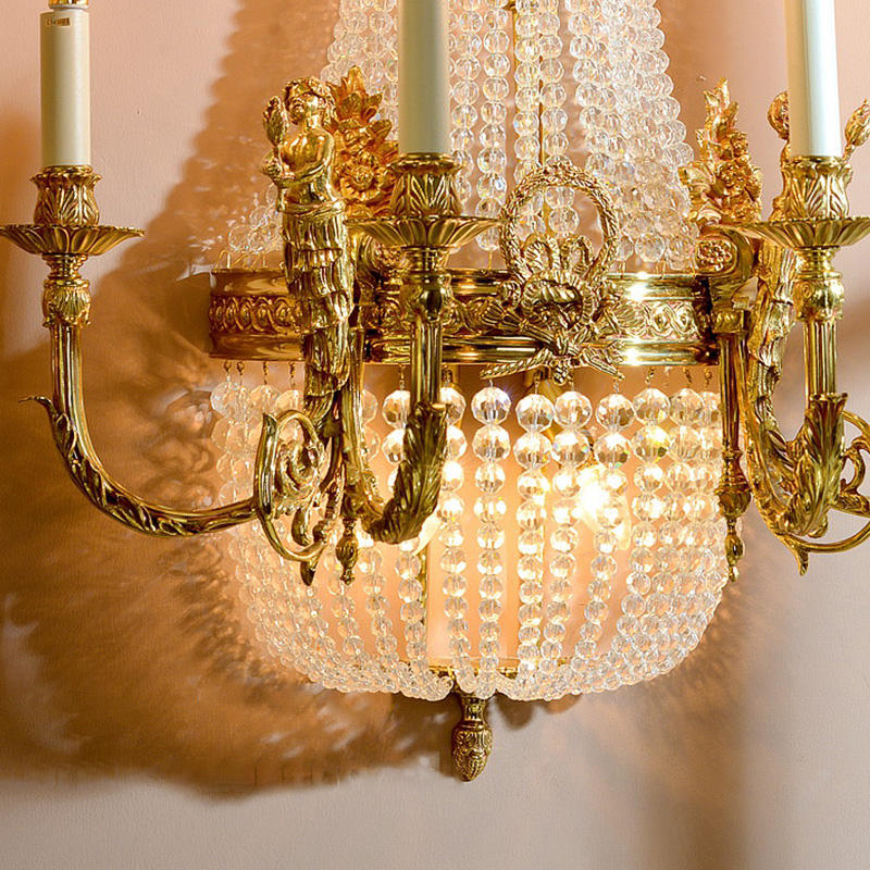Crystal Wall Lamp, Grand Monopoint Light Fixture, Antique Luxury LED Wall Mount in Gold Brass & Copper