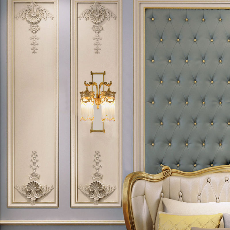 Luxurious Double Lantern Wall Sconce with Mirror Backplate, Antique Brass and Crystal Glass LED Wall Lamp for Hallway, Living Room, or Hotel Decor