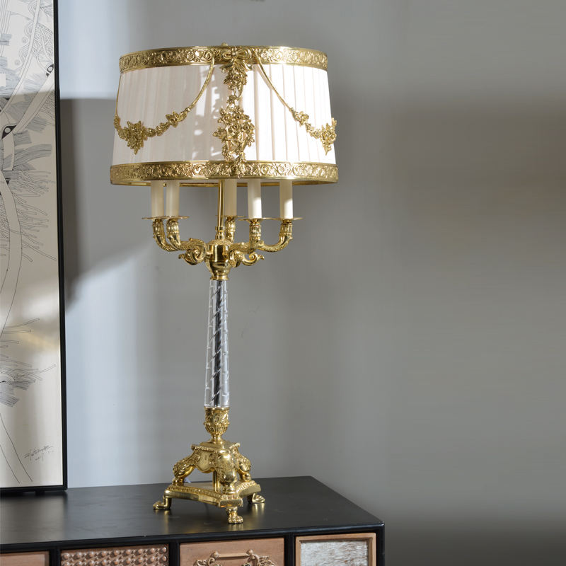 Luxury Brass Candelabra Table Lamp with Cream Shade, Modern Classic Reading Light for Hotel or Home Decor
