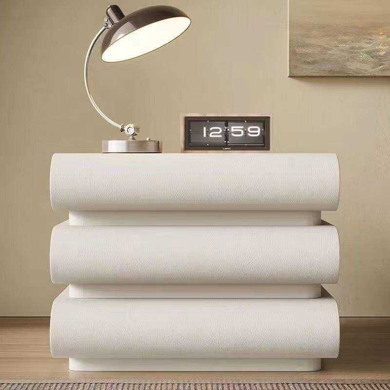 Modern Bedside Table, Luxury Round-Edge Nightstand with Two or Three Drawers, Smart Home Storage Furniture for Bedroom