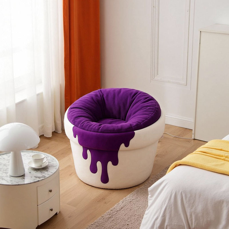 Lazy Single Sofa Chair, Modern Fiberglass Frame Fabric Leisure Armchair for Living Room and Bedroom