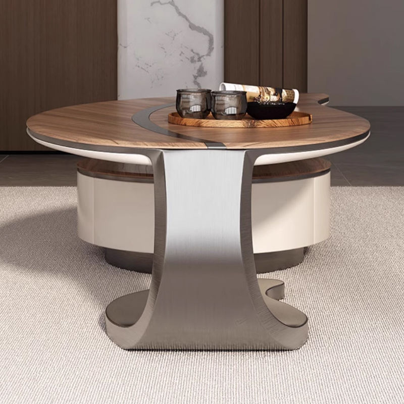 Minimalist Modern Leaf-Shaped Tea Table, Creative Walnut Color Designer Coffee Table for Small Apartment Living Room
