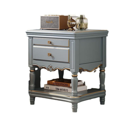 Vintage Style Luxury Solid Wood Nightstand, Modern Pastoral Bedside Table for Home, 2 Drawer & Open Shelf Classic Design