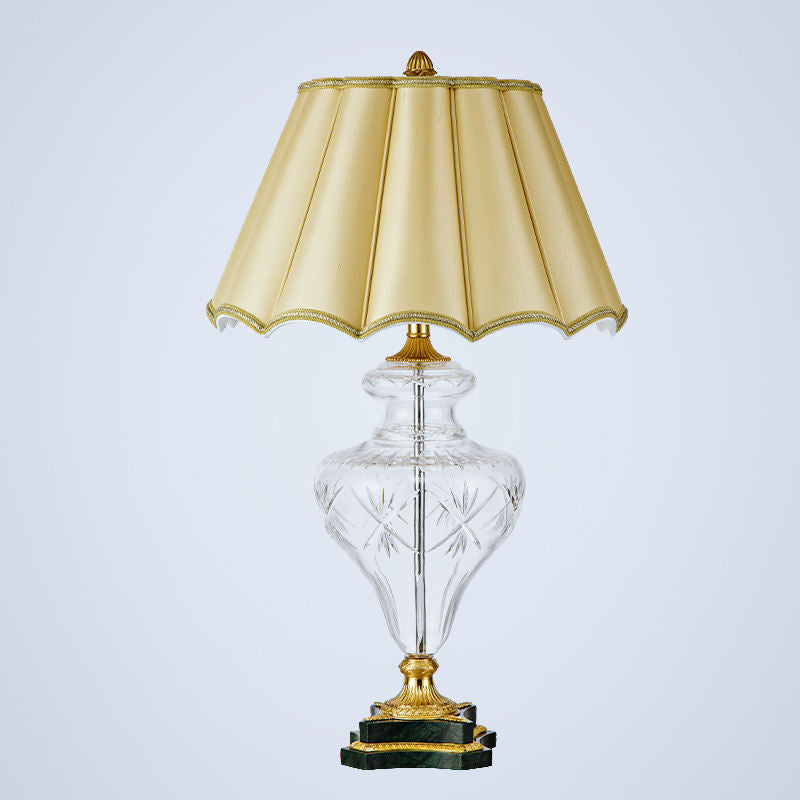 Antique Crystal Brass Table Lamp with Fabric Shade, Luxury Decorative Lighting for Living Room, Bedroom, or Study