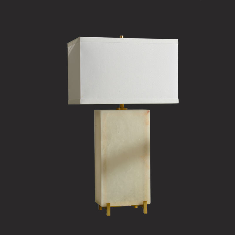 Modern White Alabaster Table Lamp, Minimalist Rectangular Design, Luxury LED Accent Light for Living Room or Desk