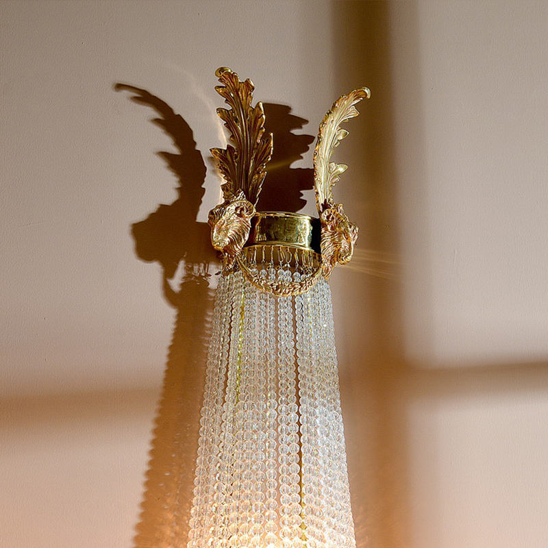 Crystal Wall Lamp, Grand Monopoint Light Fixture, Antique Luxury LED Wall Mount in Gold Brass & Copper