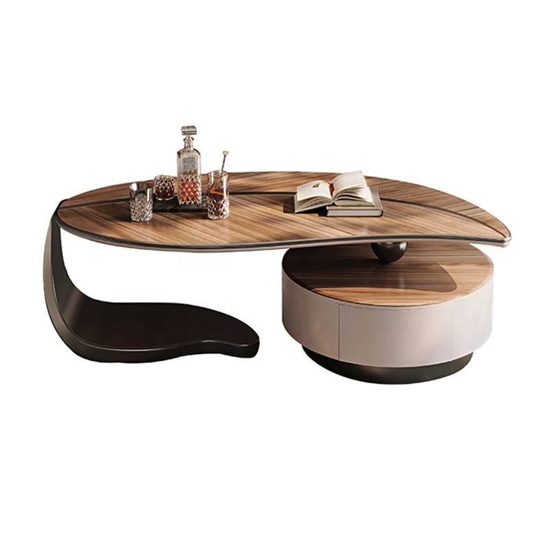 Minimalist Modern Leaf-Shaped Tea Table, Creative Walnut Color Designer Coffee Table for Small Apartment Living Room