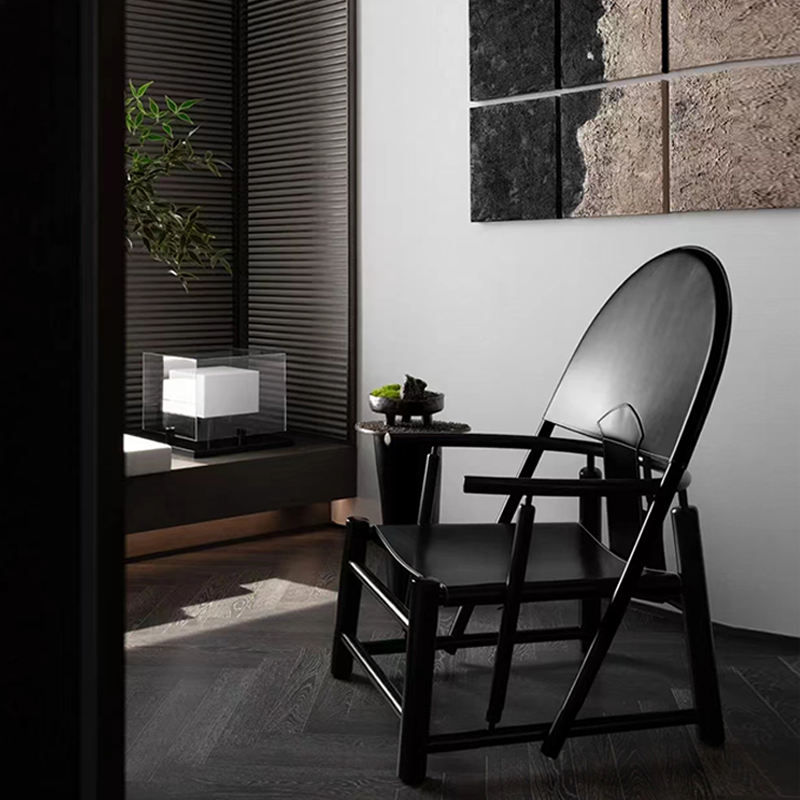 High-Quality Saddle Leather Lounge Chair, Modern Solid Wood Armchair for Living Room, Classic Statement Accent Chair