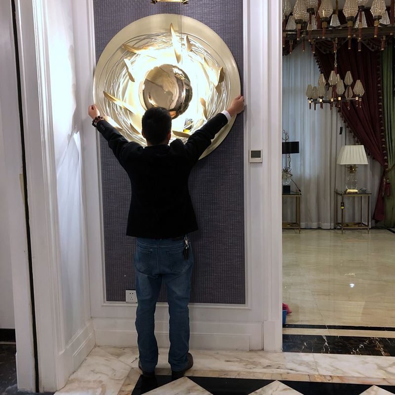 Minimalist Large Round Brass Wall Light, Luxury Modern Statement Wall Lamp for Villa, Hotel, and Bedroom Decor