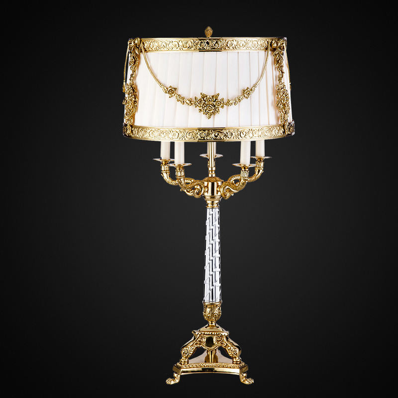 Empire Style Brass Candelabra Table Lamp, Traditional Vintage Desk Lighting with 5-LED Lights, Ornate Gold Detailing