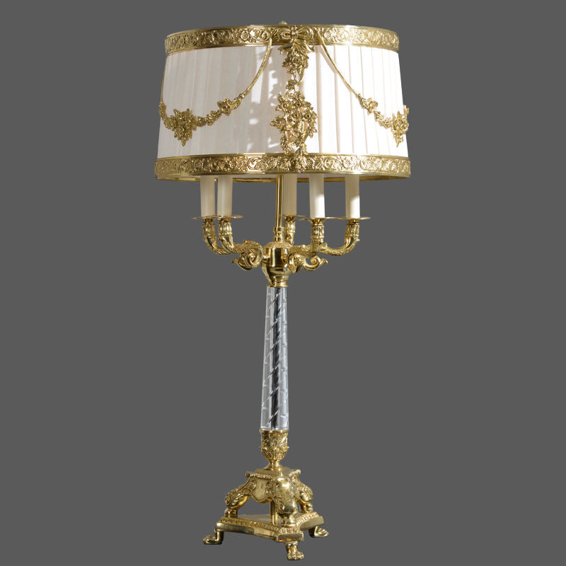Luxury Brass Candelabra Table Lamp with Cream Shade, Modern Classic Reading Light for Hotel or Home Decor