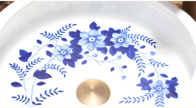 Handmade Blue Flower Branch Ceramic Bathroom Basin, Artistic White Porcelain Countertop Sink, Luxury Washbasin