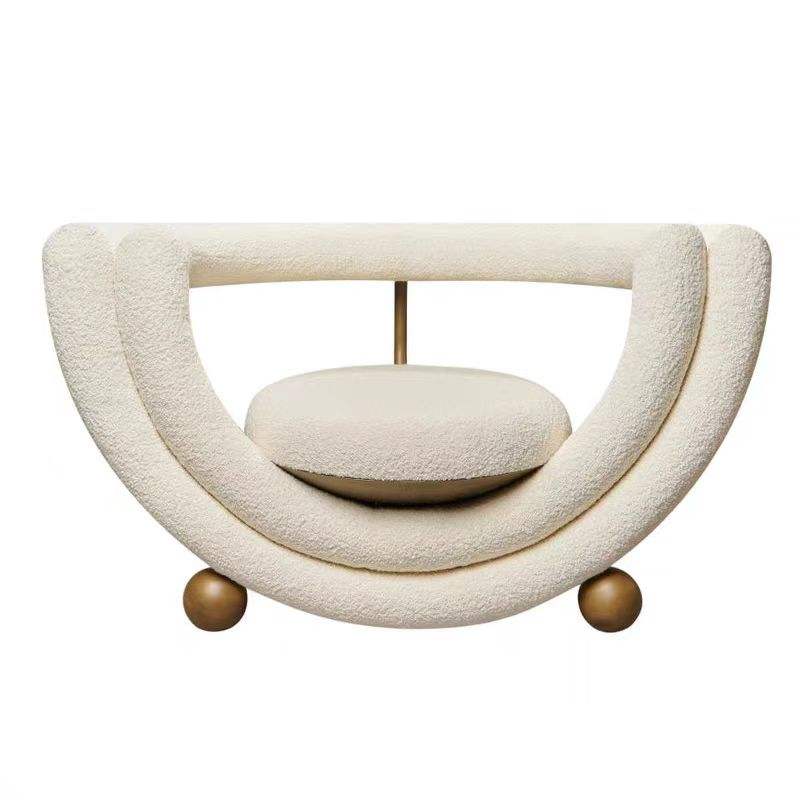 Functional Stainless Steel Lambswool Accent Chair, Modern Upholstered Armchair for Motels and Multi-Space Interiors, Solid Wood Frame and High Density Sponge