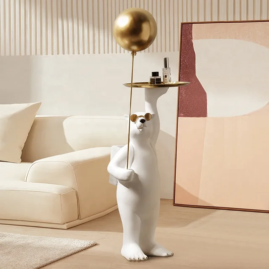 White Polar Bear Floor Tray Bear Balloon for Home Decor,Gentleman Side interior decor, Animal Home Decor Sculpture, luxury polar bear Statue