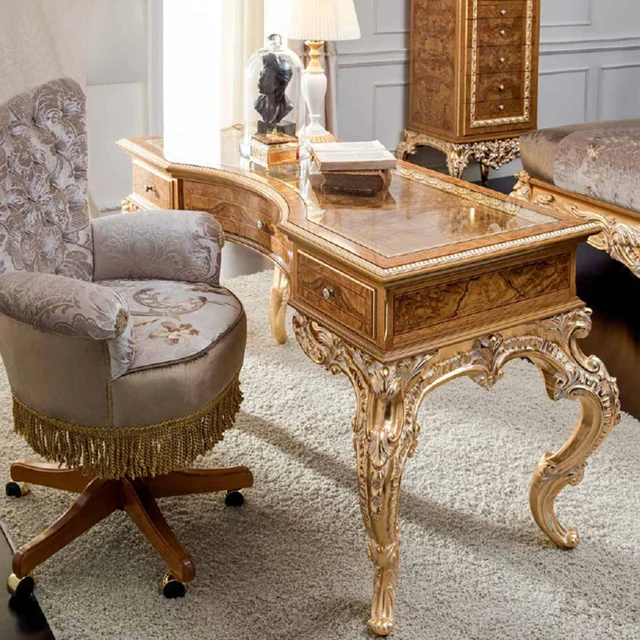 European Console table office furniture set with chair handcarved solid wood console office table