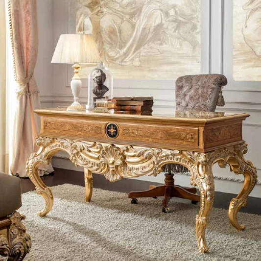European Console table office furniture set with chair handcarved solid wood console office table