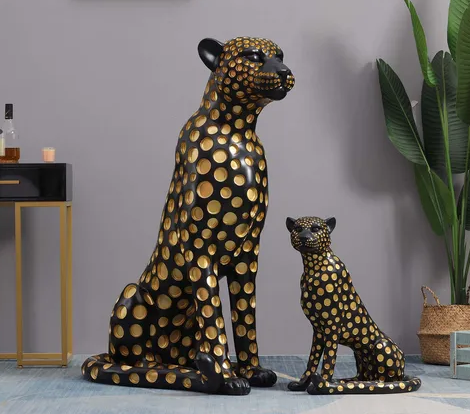 entryway sculpture big leopard home decor accent, living room/entryway decoration. Luxurious gold leopard