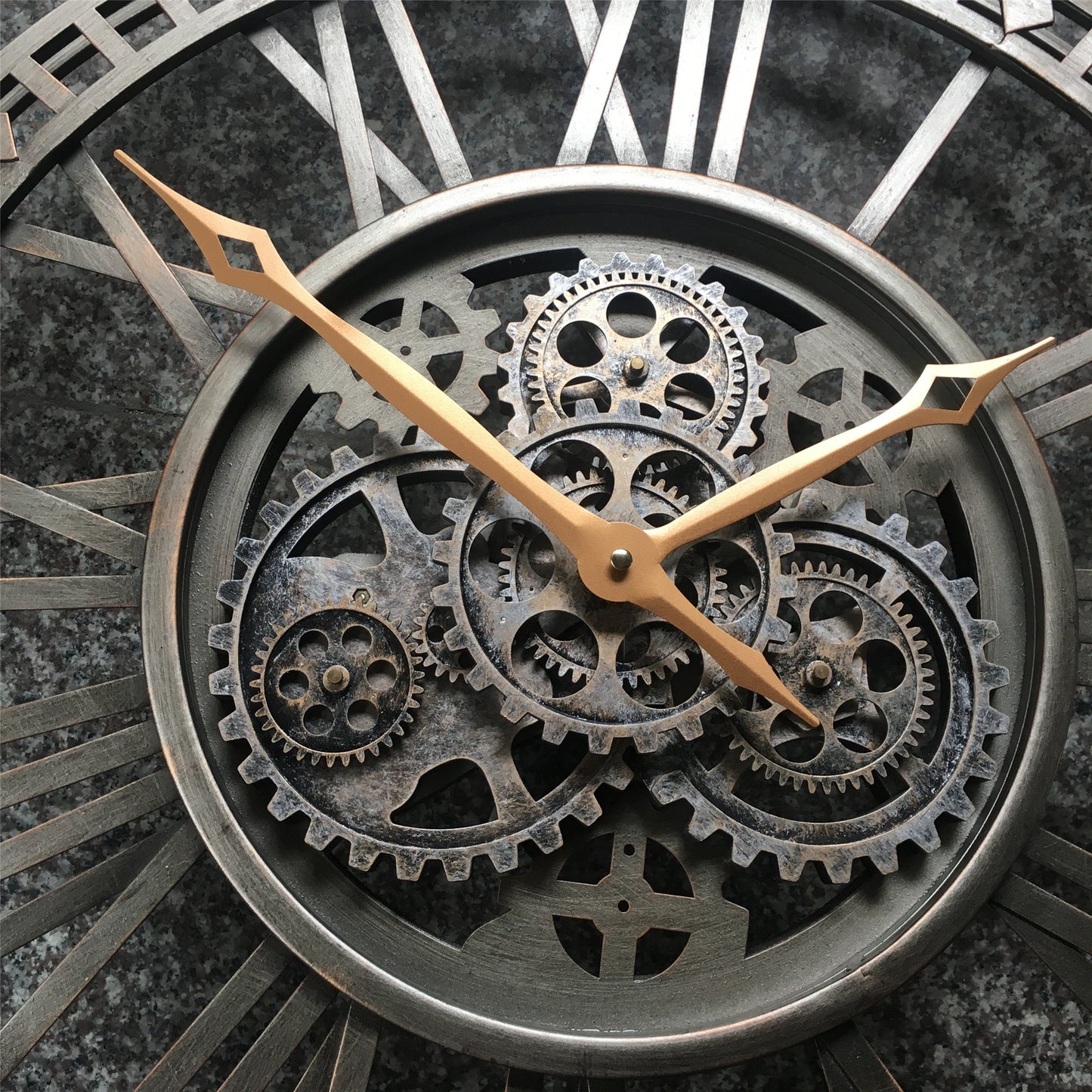 Big Antique Metal Vintage Moving Gear Farmhouse Industrial Wall Clock