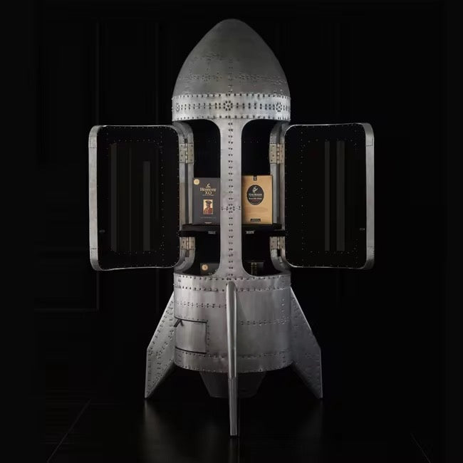 Rocket Bar Cabinet – Space Capsule-Inspired Metal Storage Unit | Industrial Retro Mini Bar Cabinet | Handmade Rocket-Shaped Liquor Cabinet for Living Room, Lounge & Office Decor