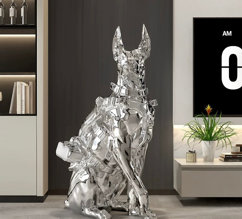 Entryway dog sculpture. Guardian of the mansion. Luxurious Doberman Dog Figurine, Unique Design home decor Sculpture for Living Room, Bar & Entryway Decor