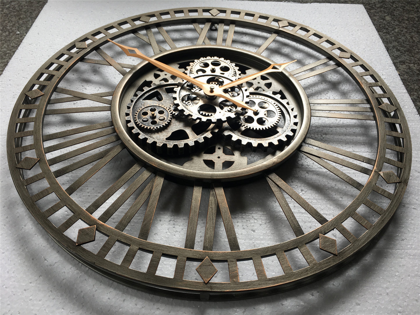 Big Antique Metal Vintage Moving Gear Farmhouse Industrial Wall Clock