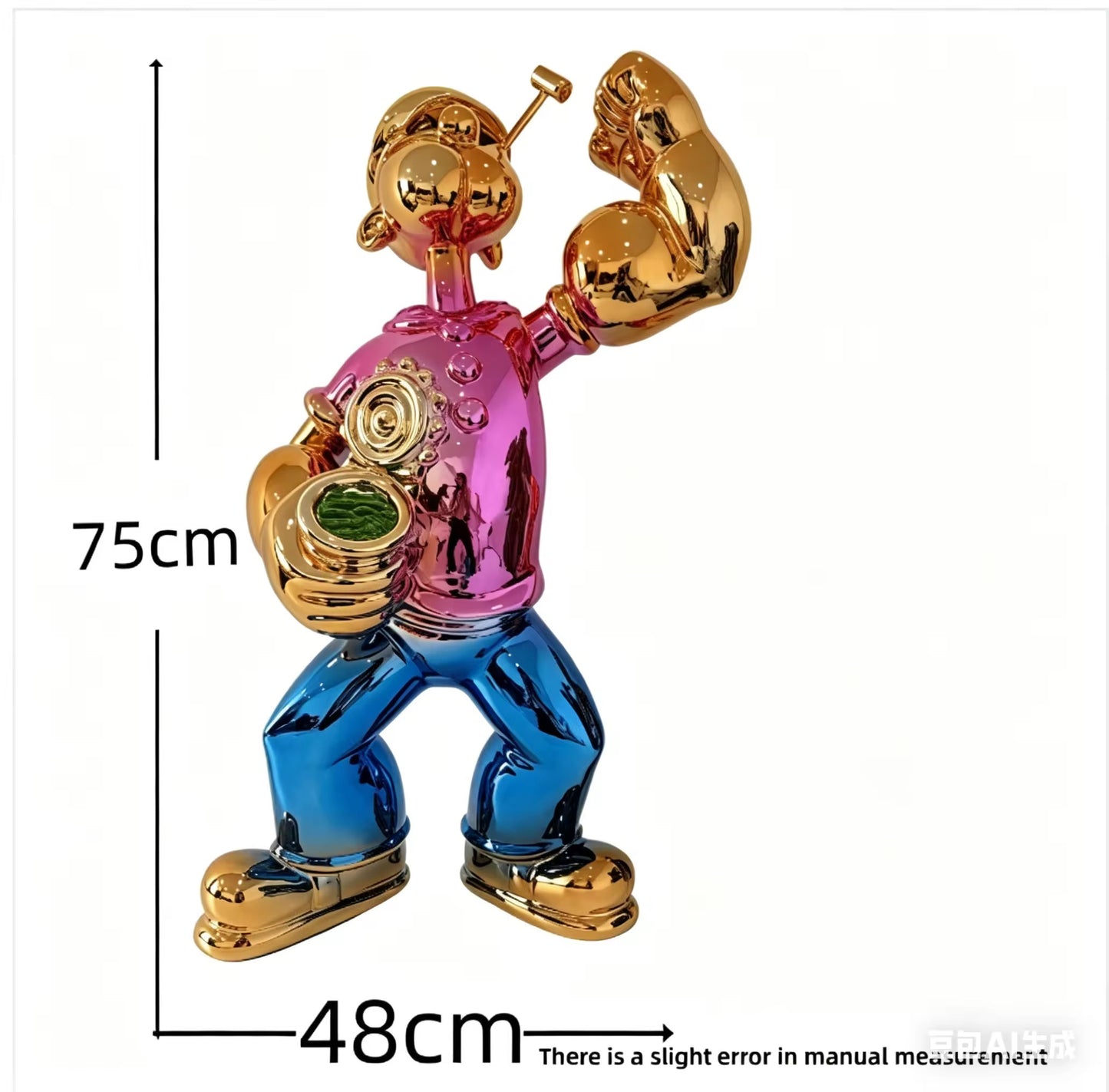 Modern Luxury Popeye Chrome Sculpture, Creative Metallic Art Figurine, Red Small Floor Statue for Home, Office, Mall