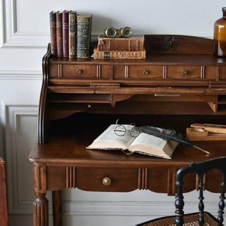 Vintage Secretary Desk with Hutch and Drawer, Writing Desk for Home Office