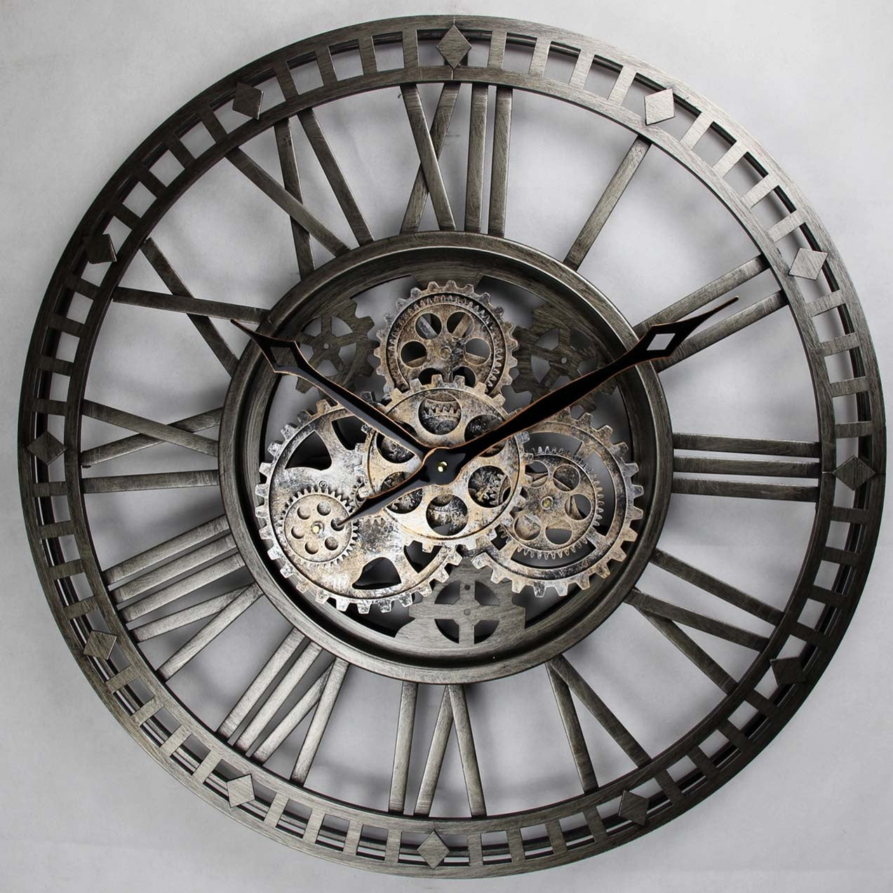 Big Antique Metal Vintage Moving Gear Farmhouse Industrial Wall Clock