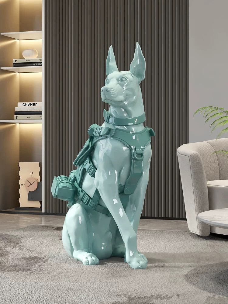 Entryway dog sculpture. Guardian of the mansion. Luxurious Doberman Dog Figurine, Unique Design home decor Sculpture for Living Room, Bar & Entryway Decor