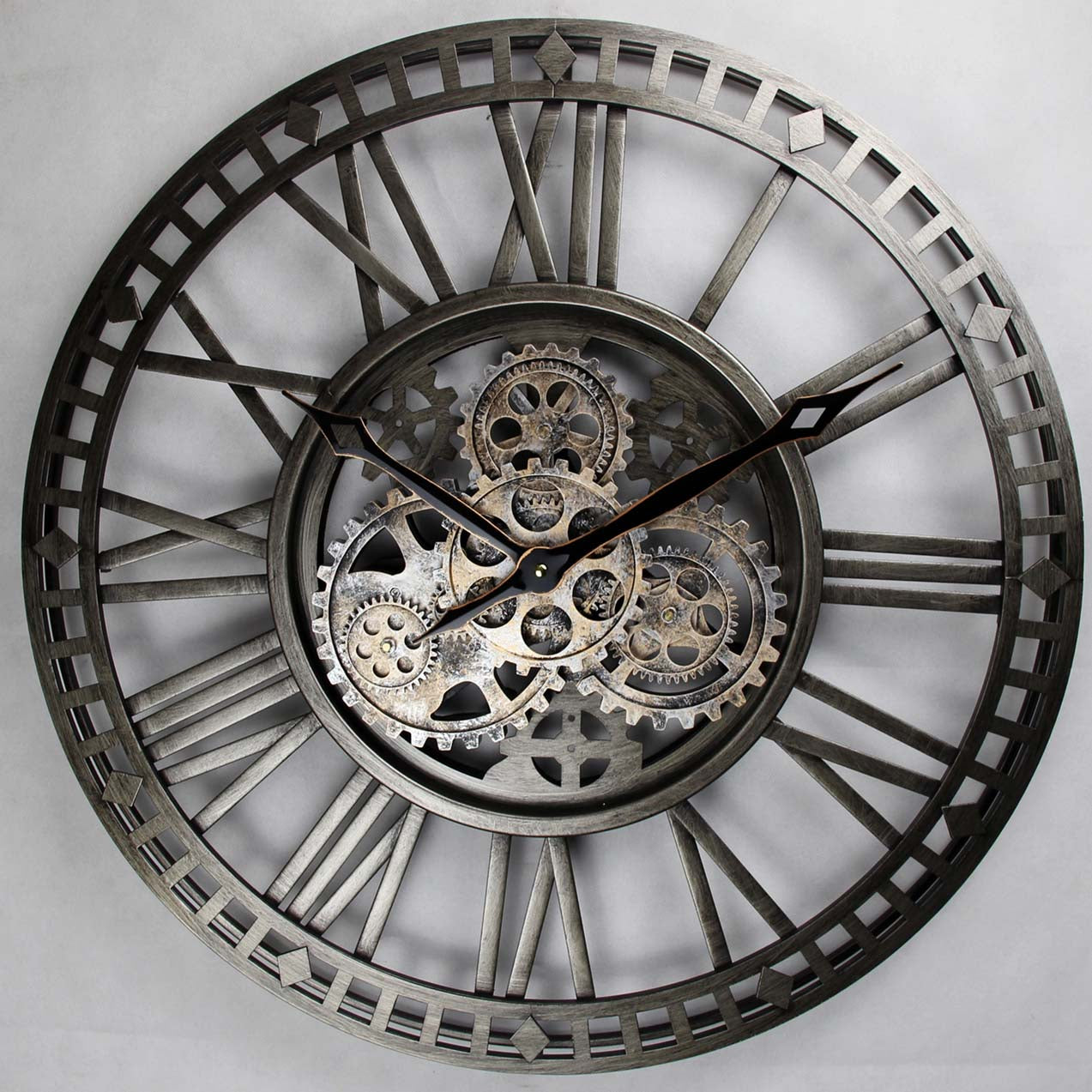 Big Antique Metal Vintage Moving Gear Farmhouse Industrial Wall Clock