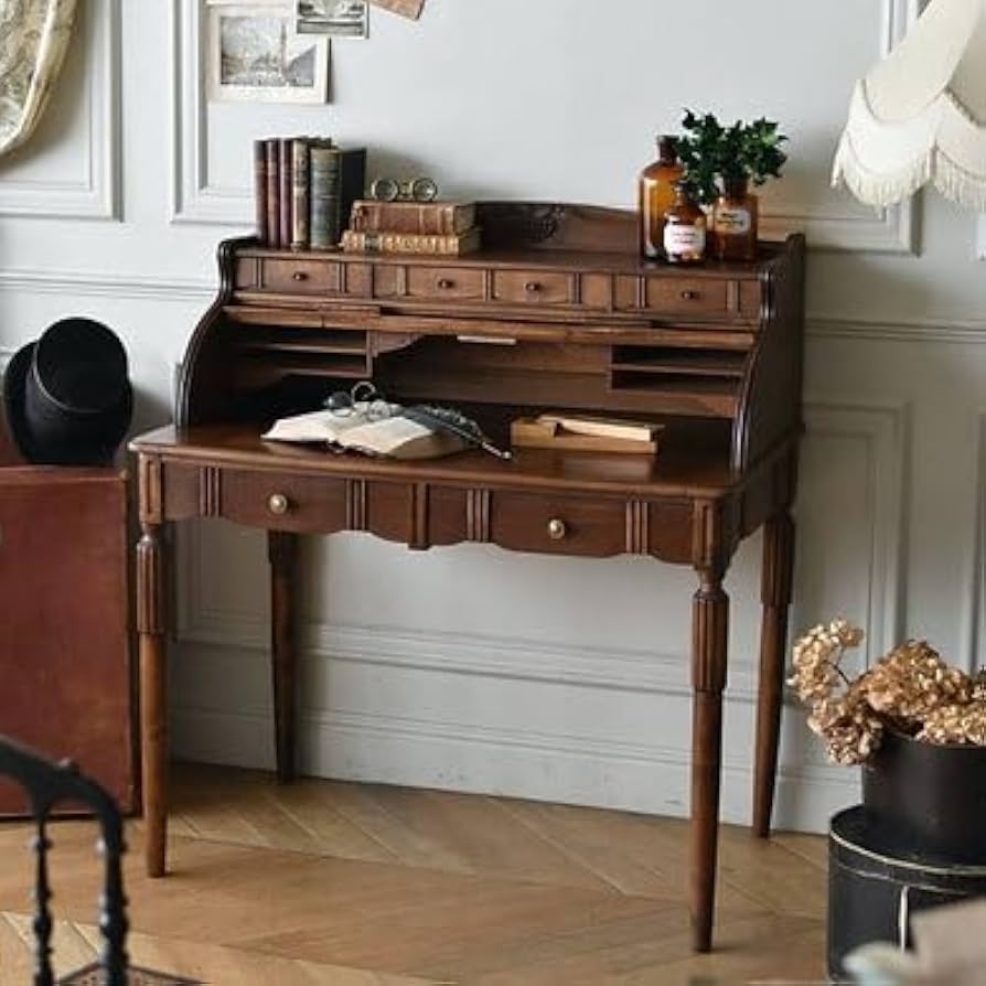 Vintage Secretary Desk with Hutch and Drawer, Writing Desk for Home Office