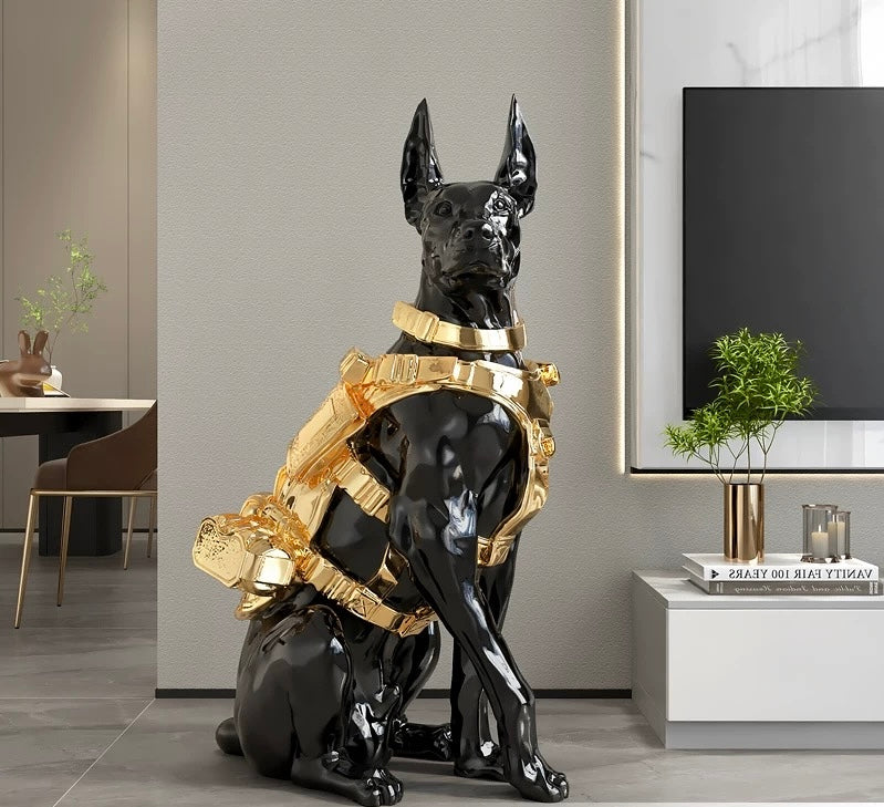 Entryway dog sculpture. Guardian of the mansion. Luxurious Doberman Dog Figurine, Unique Design home decor Sculpture for Living Room, Bar & Entryway Decor