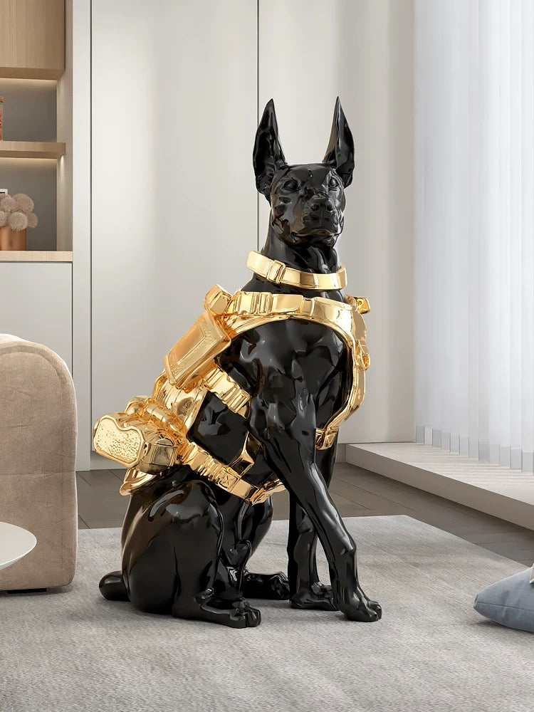 Entryway dog sculpture. Guardian of the mansion. Luxurious Doberman Dog Figurine, Unique Design home decor Sculpture for Living Room, Bar & Entryway Decor