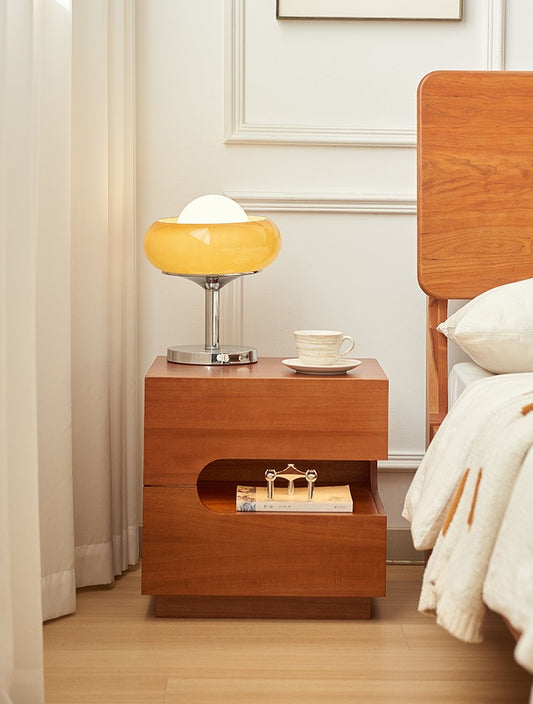 Mid-Century Solid Wood Floating Bedside Table with Strip Light, Right-Suspended Design – No Assembly Needed, FAS Grade Boxwood