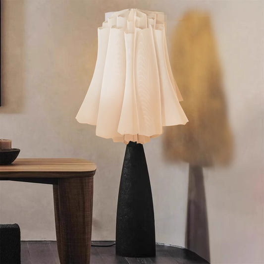Designer Floor Lamp, Artistic Solid Wood and Fabric Shade Standing Light for Living Room, Bedroom, or Boutique Hotel Decor