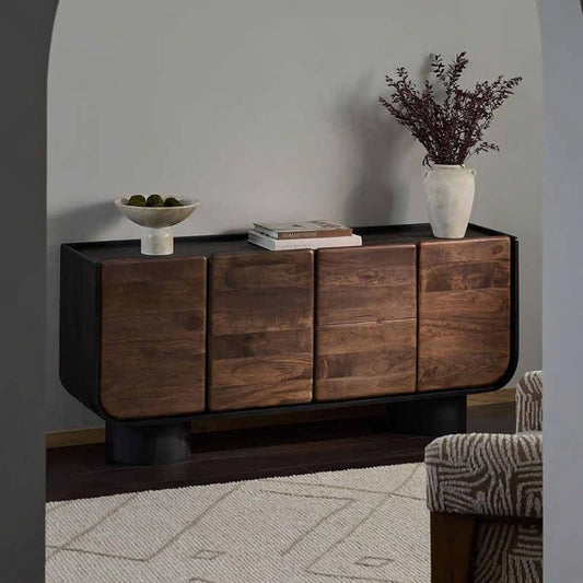 Vintage Solid Wood Sideboard Buffet Cabinet, Mid-Century Modern Entryway Shoe Storage Console, Rustic Living Room