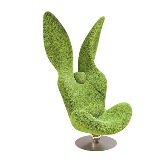 Tall Lime Green Bouclé-Style Rabbit Ear Swivel Lounge Chair, Oversized Sculptural Upholstered Accent Armchair with Metal Pedestal Base for Living Room, Hotel Lobby, Villa and Studio