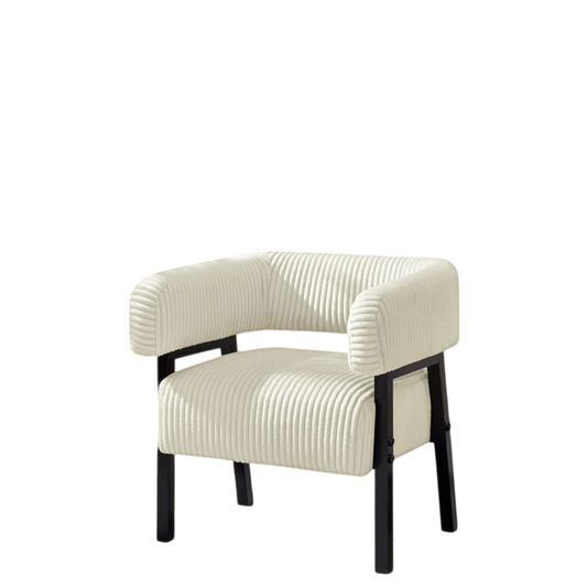 Ivory Corduroy Barrel Accent Chair with Black Solid Wood Legs