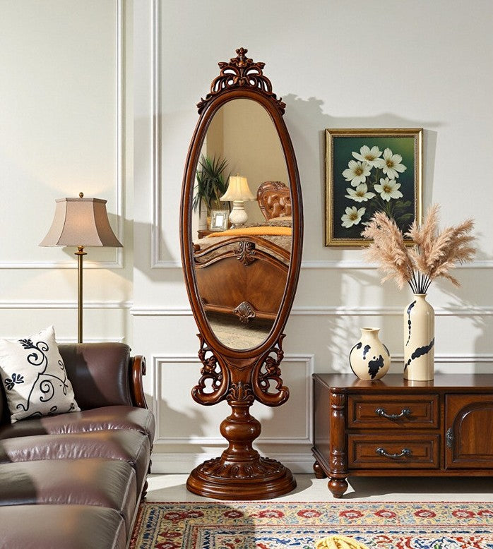Solid Oak Double-Sided Rotating Full-Length Floor Mirror