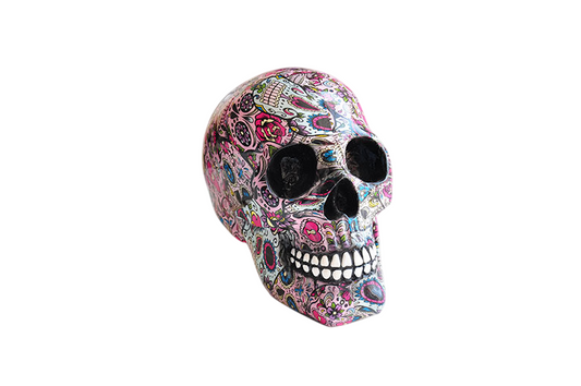 Colorful Sugar Skull Figurine, Mexican Style Floral Skull Decor with Graffiti Pattern, Halloween Tabletop Statue for Shelf, Desk, Living Room, Party, Gothic Home Decoration
