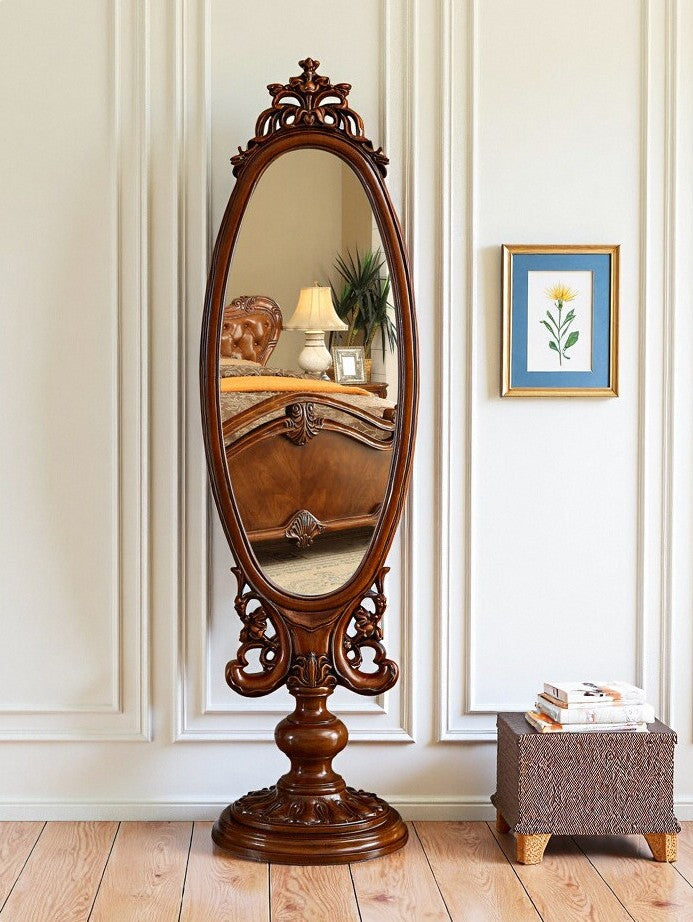 Solid Oak Double-Sided Rotating Full-Length Floor Mirror