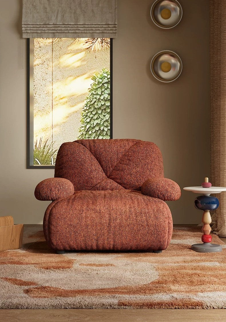 Rust Bouclé Accent Chair with Plush Arms and Deep Seat