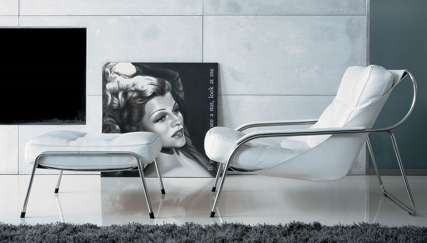 Cream Cushioned Lounge Chair with Chrome Metal Frame, Modern Reclining Accent Chair with Black Sling Back for Living Room, Bedroom, Reading Corner, Office, Reception Area and Contemporary Home Decor