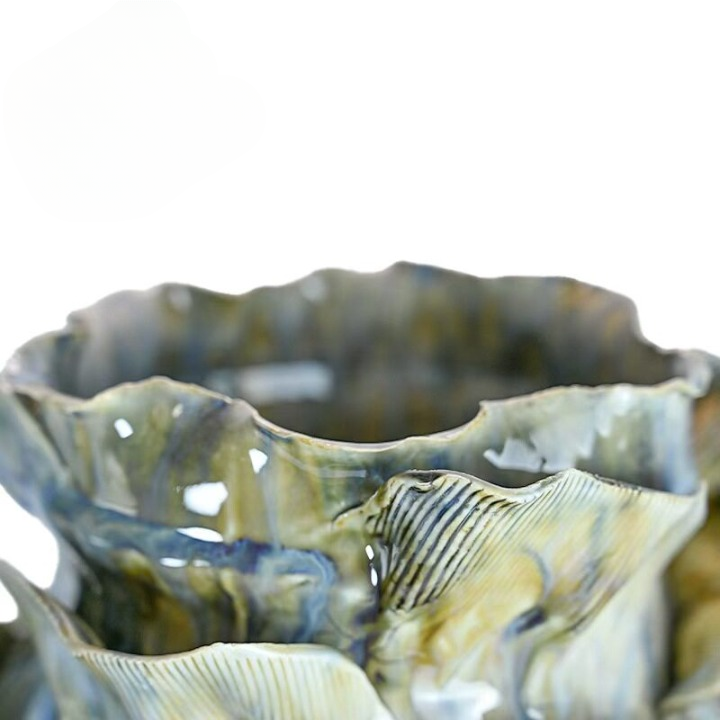 Handmade Blue Ceramic Abstract Sculpture for Tabletop Decor