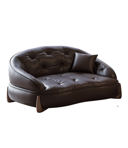 Dark Brown Top-Grain Leather Oversized Accent Chair, Deep-Seat Button-Tufted Barrel Lounge Chair with Solid Larch Wood Frame for Living Room, Bedroom, Office and Reading Nook
